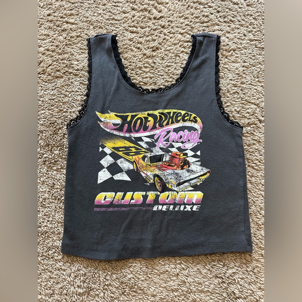 Black Tank Top with Colorful Racing Graphic A-71